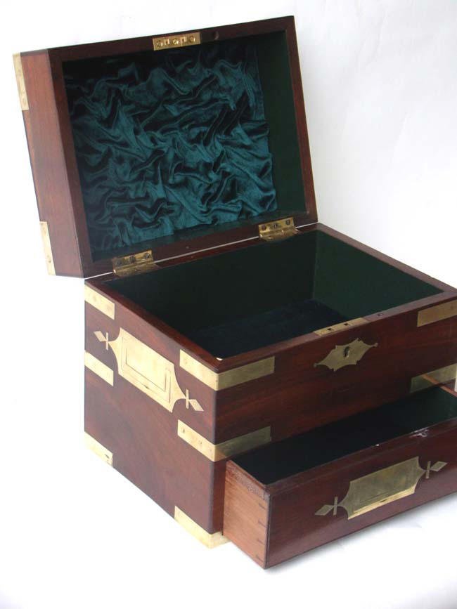 A Magnifiscent Brass Bound Mahogany Apothecary Box circa 1840 now converted into a jewelry or valuables box — image 2
